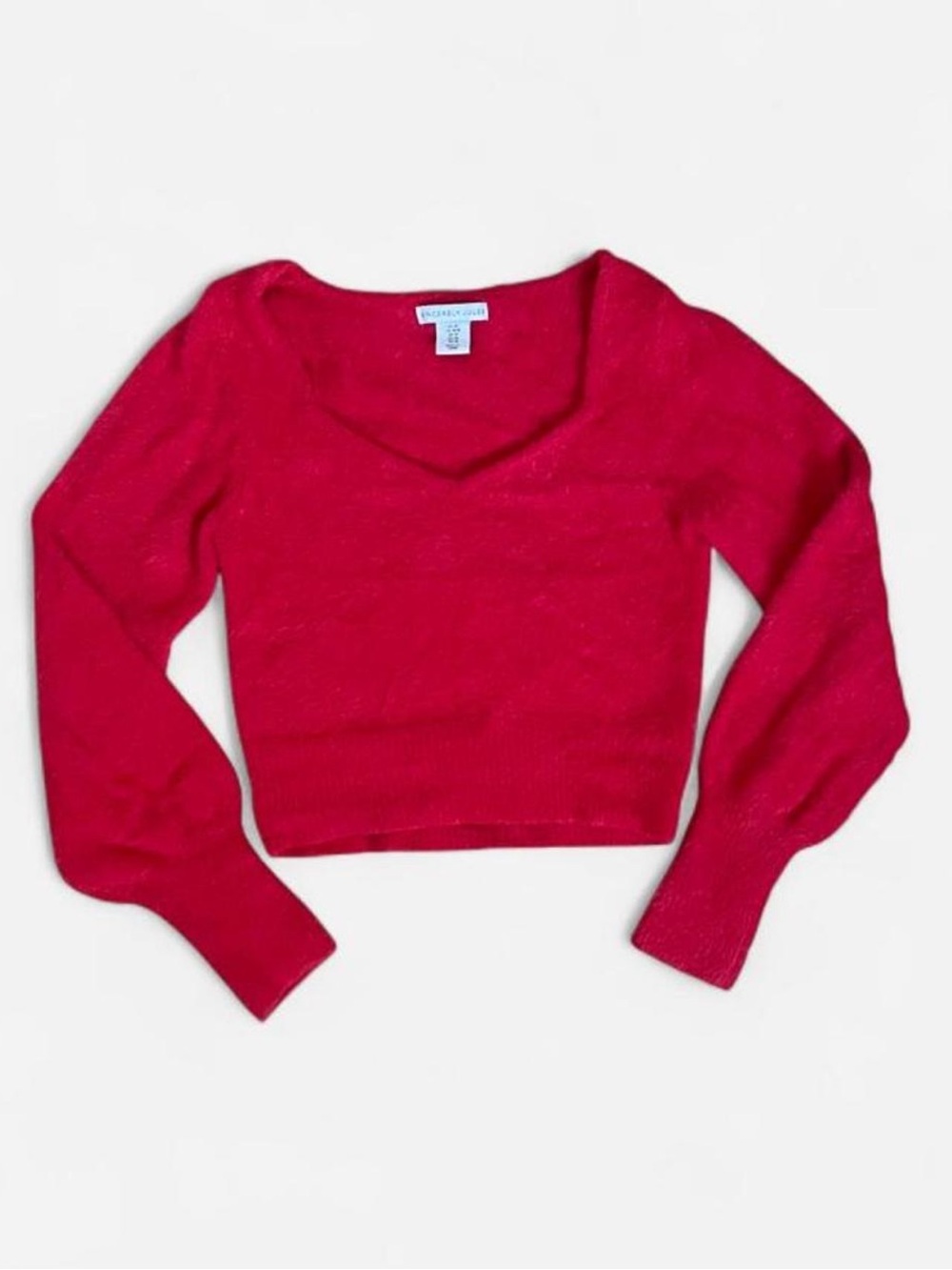 Sincerely Jules Red Fuzzy Knit Cropped V-Neck Sweater - Size Medium